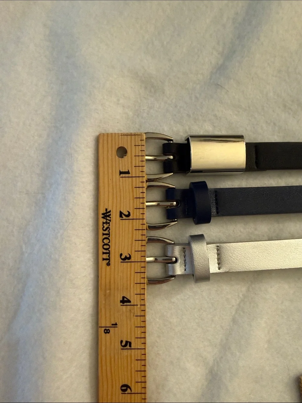 Set of Narrow Skinny Belts in Silver Navy & Black